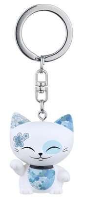 Mani The Lucky Cat White Blue Keychain