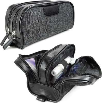 Tuff-Luv HerringBone Tweed and Leather Insulin Travel Toiletry Case