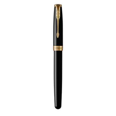 Parker Sonnet Medium 18K Gold Nib Fountain Pen (Black with Gold Trim)(Black Ink) - Presented in a Gi
