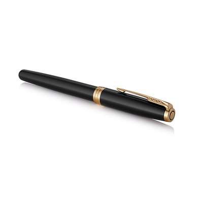Parker Sonnet Medium 18K Gold Nib Fountain Pen (Black with Gold Trim)(Black Ink) - Presented in a Gi