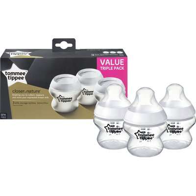 Tommee Tippee Closer To Nature  Milk Storage Bottles (3 Pack)