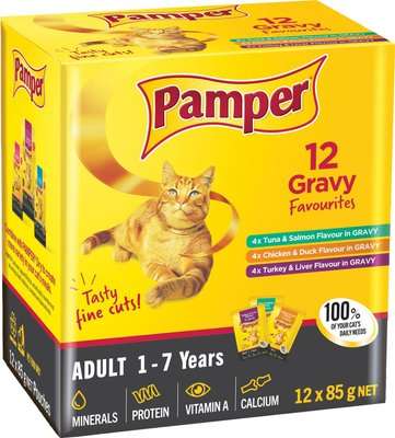 Pamper Fine Cuts Gravy Favourites - Cat Food Pouch Multi-pack (12 x 85g)