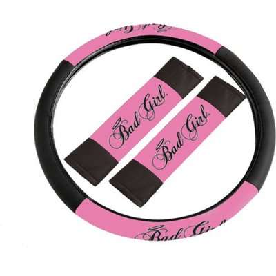 Stingray Bad Girl Steering Wheel Cover & Seatbelt Comforter Set (3 Piece) (Black/Pink)