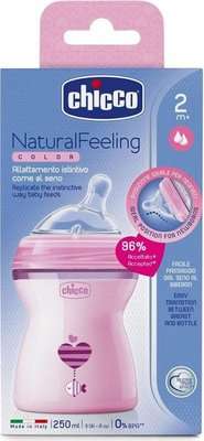 Chicco Natural Feeling Colour Bottles (Pink | 2m+ | 250ml)