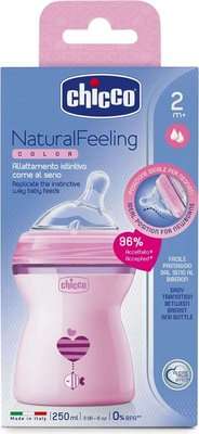 Chicco Natural Feeling Colour Bottles (Pink | 2m+ | 250ml)