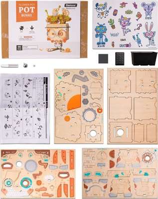 Robotime Rolife Wooden Flower Pot - Bunny (65 Pieces)