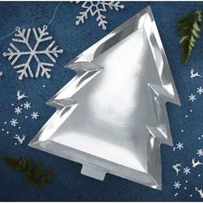 Silver Christmas Foiled Tree Paper Plate (Pack of 6)