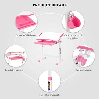 My Desk Ergonomic Study Desk & Chair with Paper Roll (Pink)