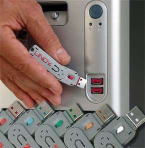 Lindy USB Port Blockers With Key (4-Pack)(White)