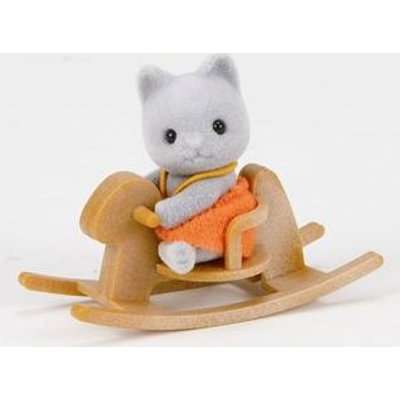 Sylvanian Families - Grey Cat Baby with Rocking Horse