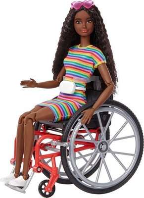 Barbie Fashionistas Doll with Wheelchair - Colourful Striped Dress (Brunette Hair)(No.166)