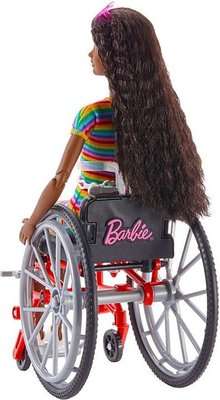 Barbie Fashionistas Doll with Wheelchair - Colourful Striped Dress (Brunette Hair)(No.166)