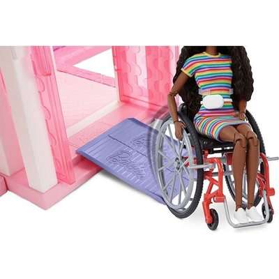Barbie Fashionistas Doll with Wheelchair - Colourful Striped Dress (Brunette Hair)(No.166)