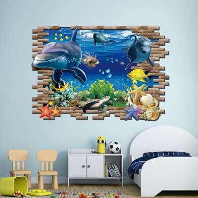 3D Wall/Floor Sticker - Dolphin Bricks