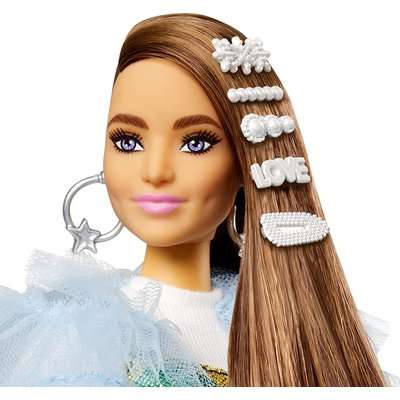 Barbie Extra Doll in Blue Ruffled Jacket and Pet Crocodile (#9)