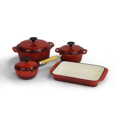 Fine Living Lifestyle Cast Iron Set (Red) (7 Piece)