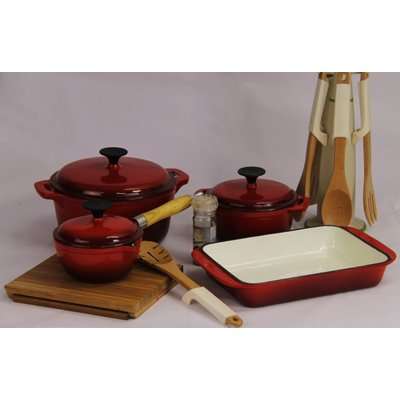 Fine Living Lifestyle Cast Iron Set (Red) (7 Piece)