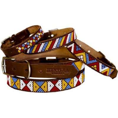 Huntlea Beaded Leather Collar - Stripe Design (Black Leather)
