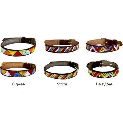 Huntlea Beaded Leather Collar - Stripe Design (Black Leather)