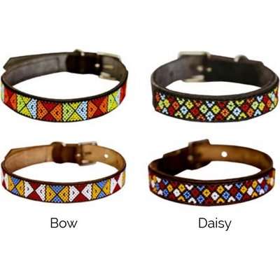 Huntlea Beaded Leather Collar - Stripe Design (Black Leather)