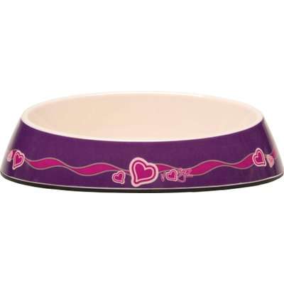 Rogz Bowlz Fishcake Cat Bowl - 200ml (Purple Hearts Design)
