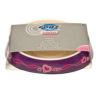 Rogz Bowlz Fishcake Cat Bowl - 200ml (Purple Hearts Design)