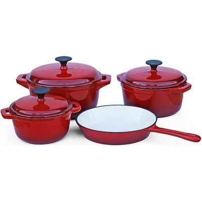 Fine Living Cast Iron Cookware Set (Double Red) (7 Piece)