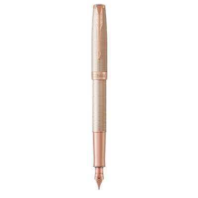 Parker Sonnet Medium Nib Fountain Pen (Chiselled Silver with Rose Gold Trim)(Black Ink) - Presented