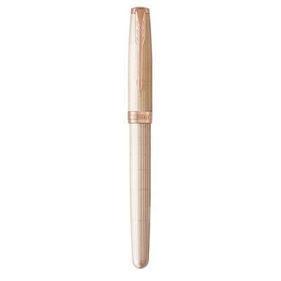 Parker Sonnet Medium Nib Fountain Pen (Chiselled Silver with Rose Gold Trim)(Black Ink) - Presented