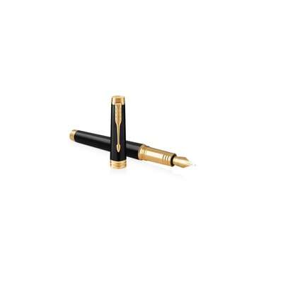 Parker Premier Fine Nib Fountain Pen (Deep Black Lacquer with Gold Trim)(Black Ink) - Presented in a
