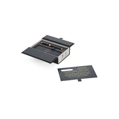 Parker Premier Fine Nib Fountain Pen (Deep Black Lacquer with Gold Trim)(Black Ink) - Presented in a