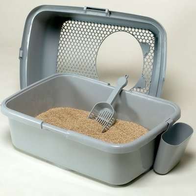 zaHop-in Cat Litter Box (Grey) - Top entry, spacious litter box, ideal for Cat's Best litter