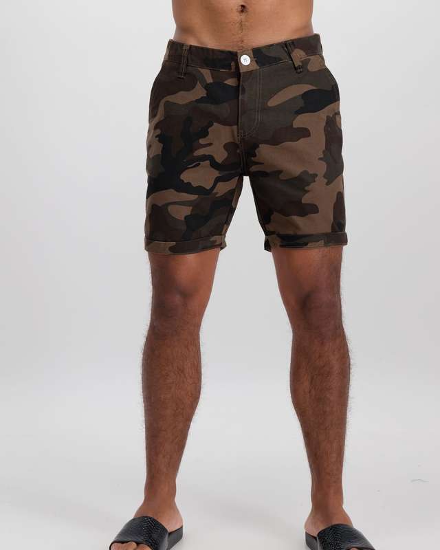 Brave Soul Camo Print Shorts - Khaki Camo (S)