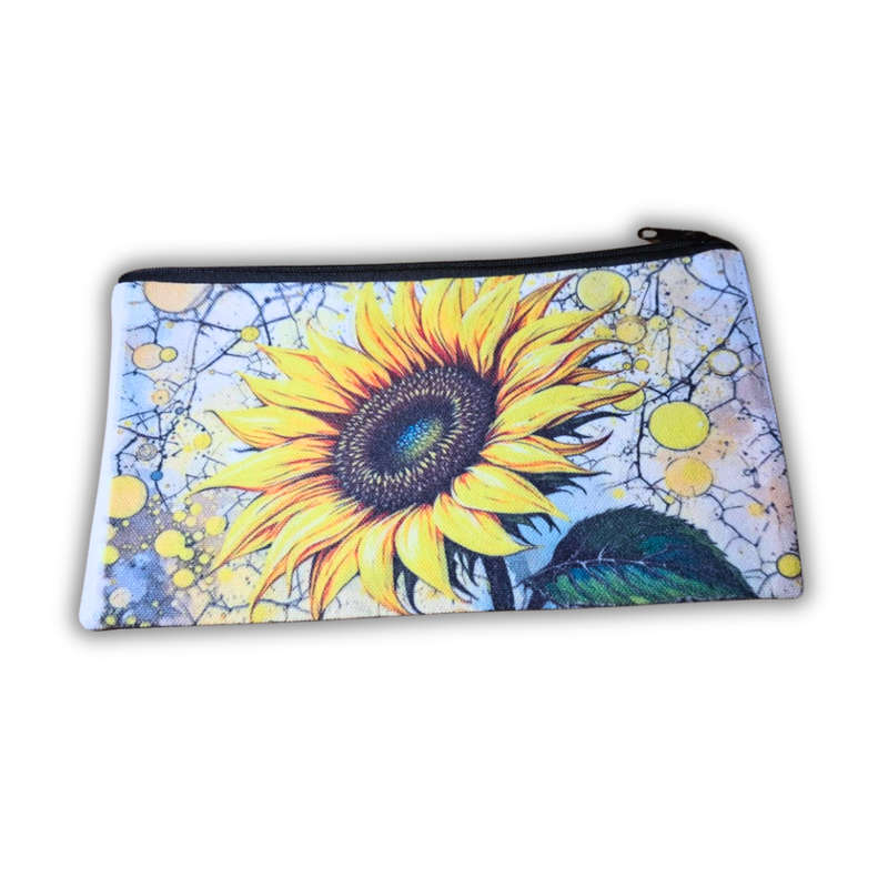 Sunflower Zipper Pouch  21x12 cm Canvas Makeup Bag with Uplifting Quote  Cosmetic, Travel &...