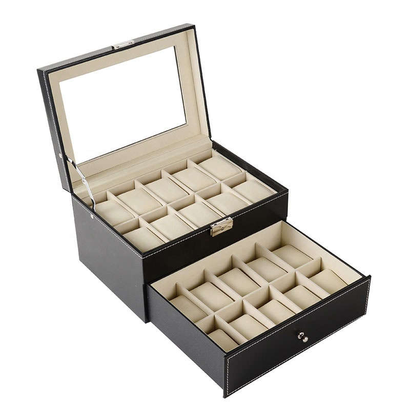 Jack Brown Luxury 20-Slot Leather Watch Display Box - Black (READ DESCRIPTION)