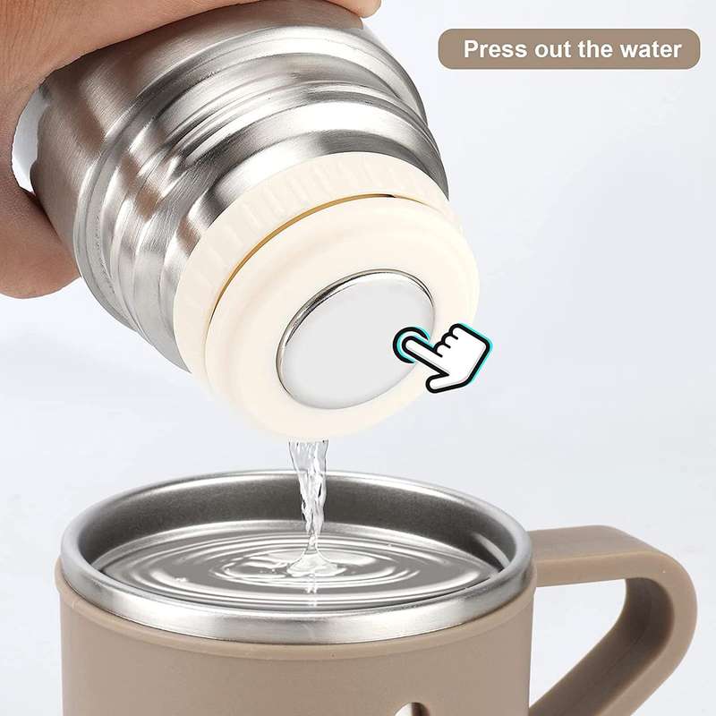 500ml Stainless Steel Double Wall Thermos Vacuum Flask and 3x 180ml Cups - Beige