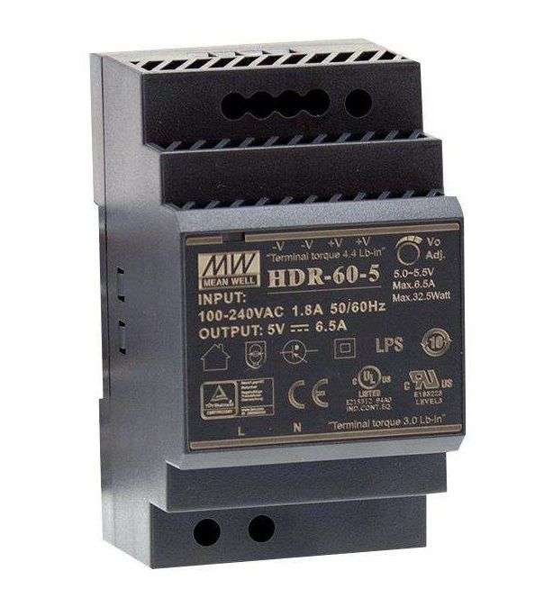 Mean Well - AC/DC DIN Rail Power Supply (PSU) ITE - 1 Output - 54 W - HDR-60-12