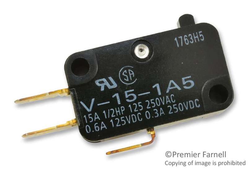 Omron (V-15-1A5) Microswitch, Snap Action, Pin Plunger