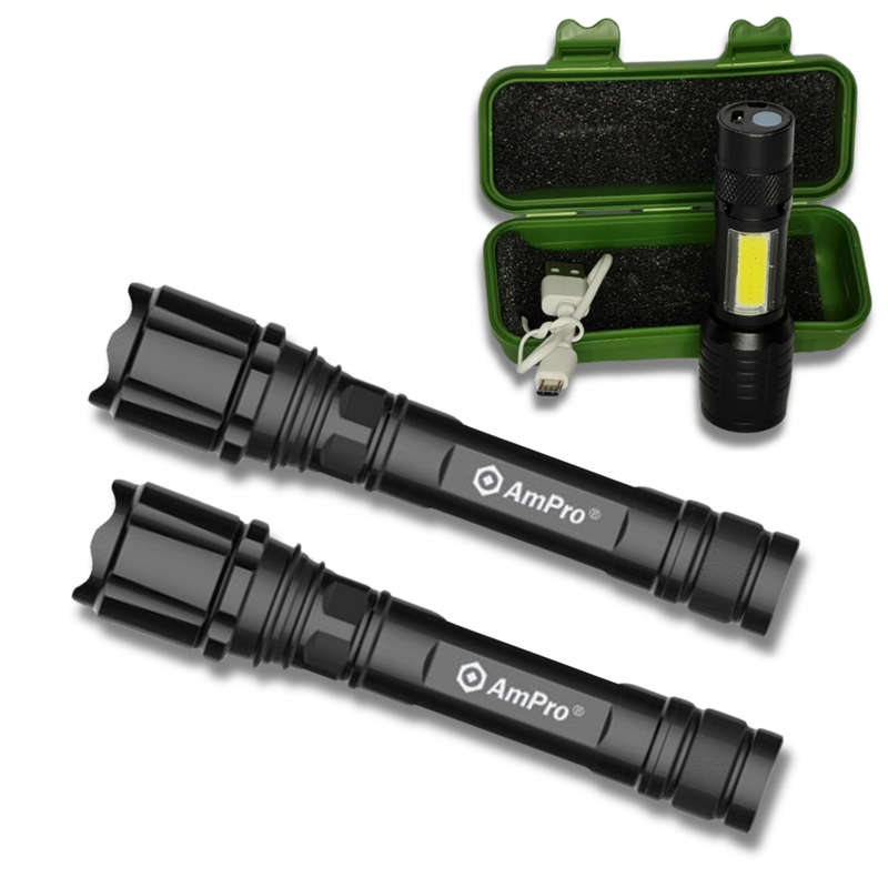 Ampro 2000 Lumen Cree Flashlight 2 Pack and Torch