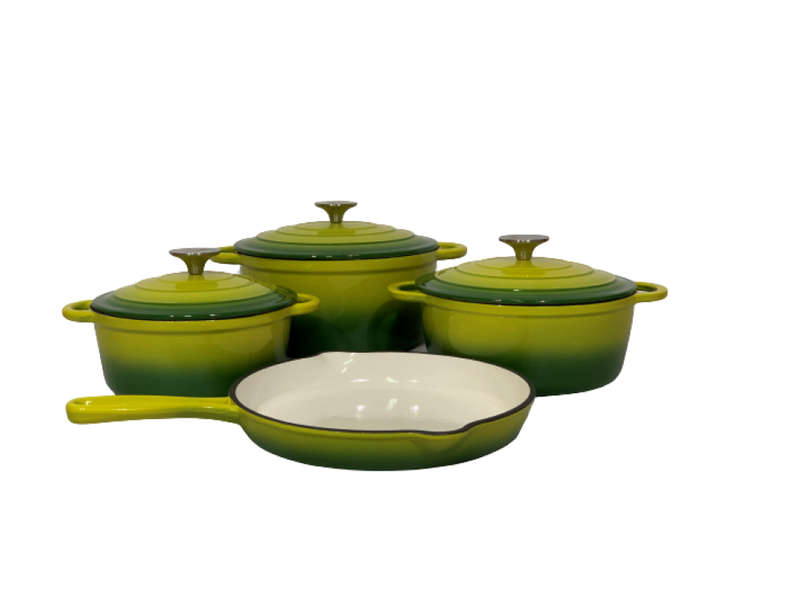 Durable Cast Iron Cookware Set 7 Piece - Green