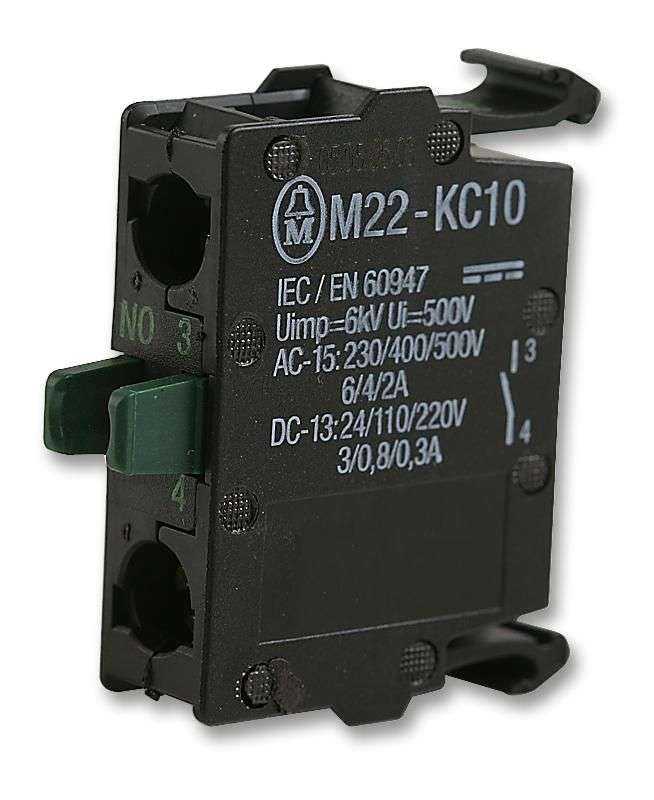 Eaton (M22-KC10) Contact Block, 1NO, 6 A, 500 V, 1 Pole