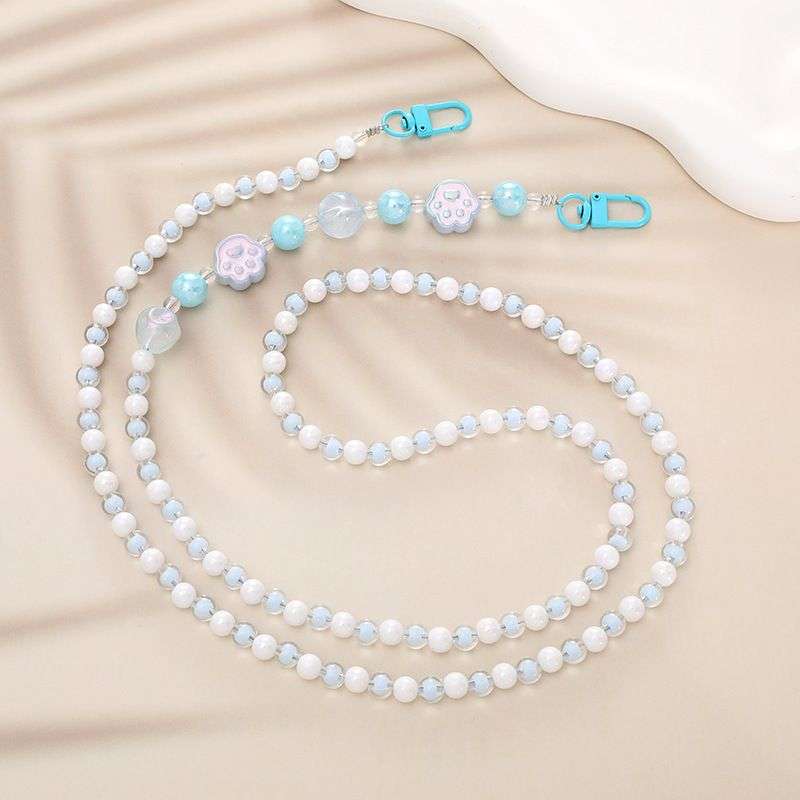 Bigfive Long Phone Lanyard Beads Chain With 2Pcs Back Patch - Pink