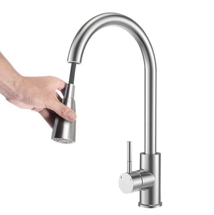 304 Kitchen Pull-out Faucet Retractable Rotating Faucet