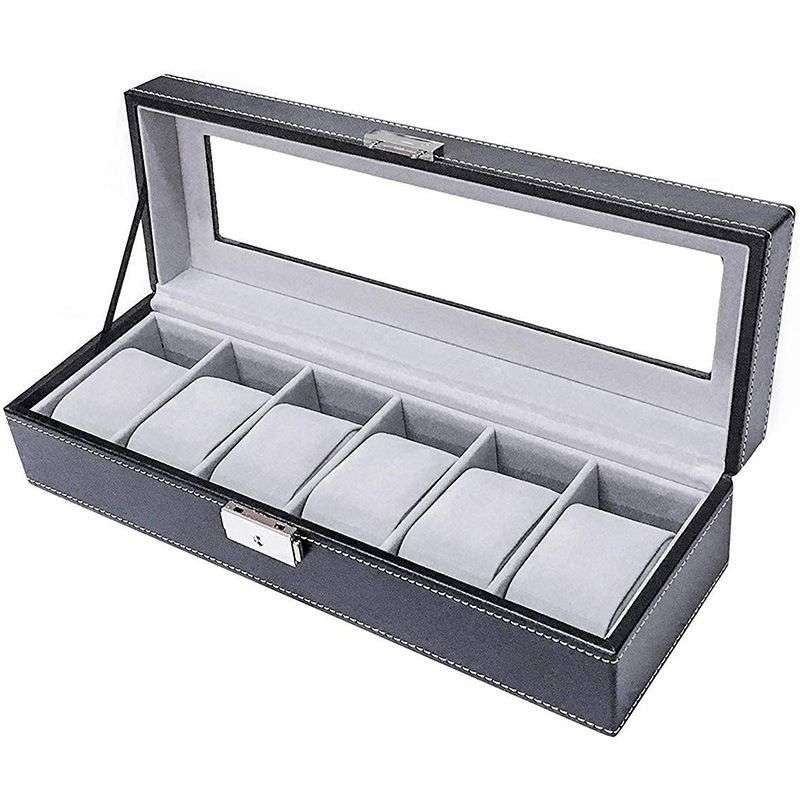 AC 6 Slot PU Leather Watch Box Display Case