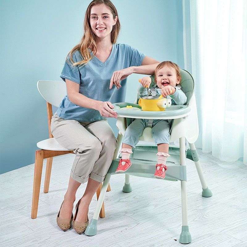 Baby Dining Chair Children Multifunctional Foldable High Chair-Green