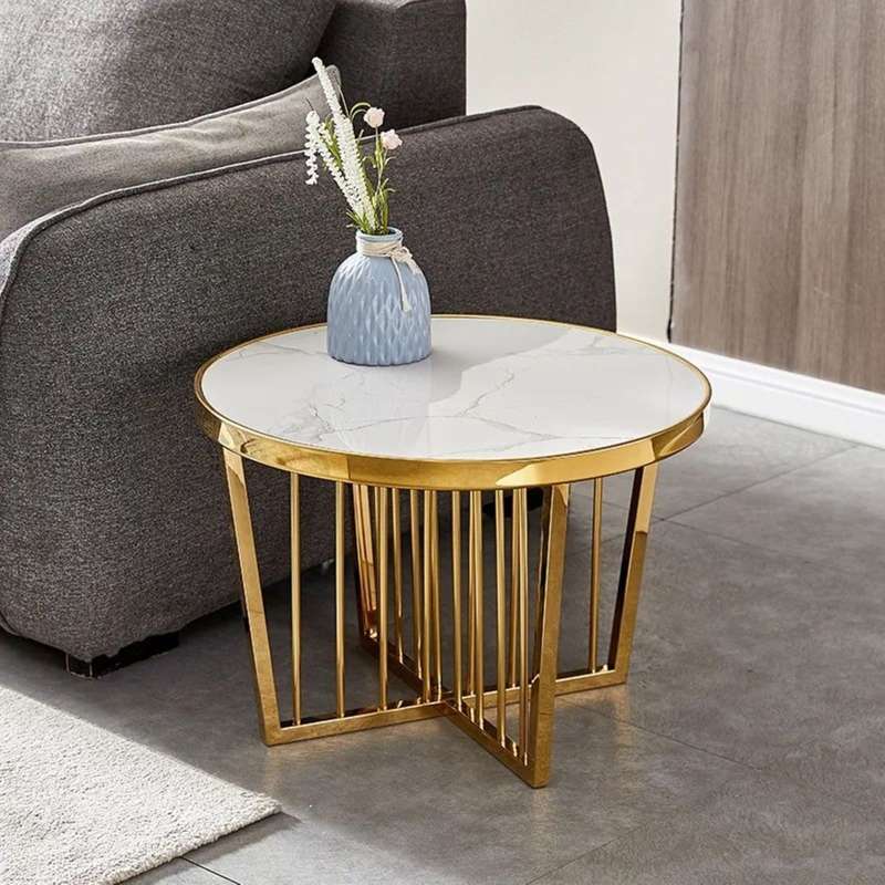 White, Gold Ceramic Round Coffee Table