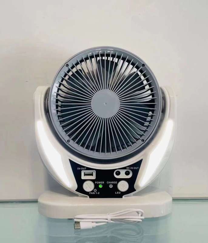 6" Rechargeable Solar Fan with 4500mah Battery & Night Light and Power Bank
