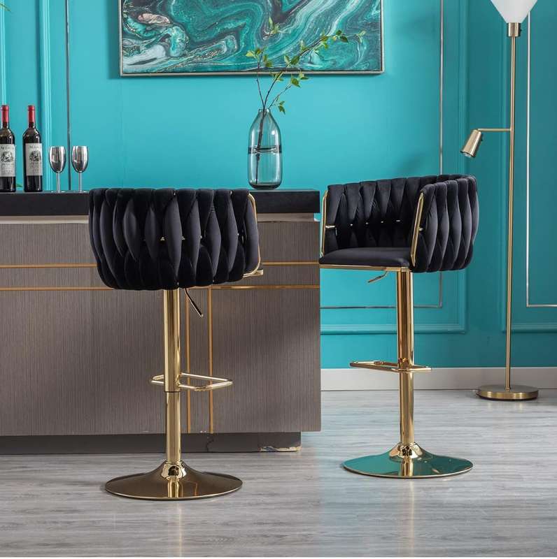 Velvet Woven Bar Stool - Black