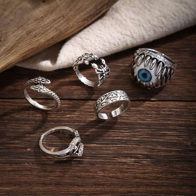 Men's Stainless-Steel Dragon Claw Evil Devil Skull Eyeball Rings