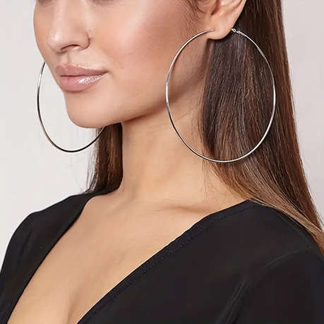 Exaggerated Hoop Earrings - Silver - Unisex 7 cm